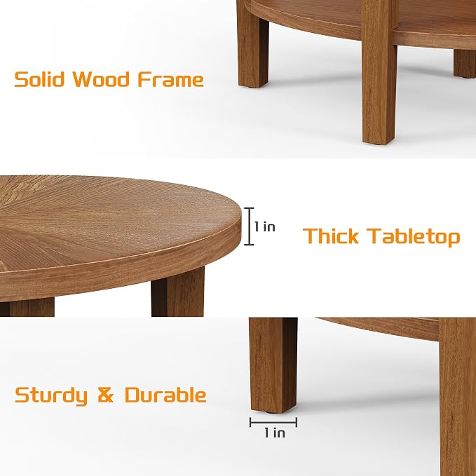 Solid Wood Oval End Table, Farmhouse Sofa Side Table, 2 Tier Beside Corner Table with Storage Shelf for Living Room, Bedroom Easy Assembly Walnut