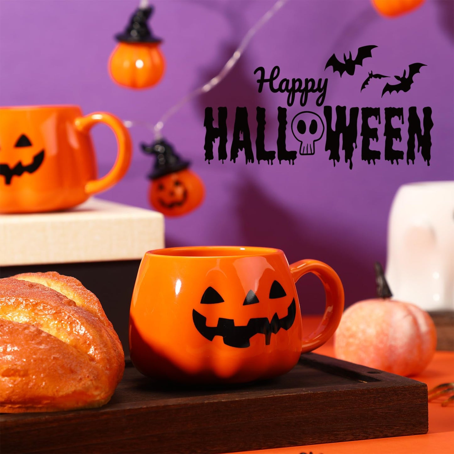 Didaey 4 Pcs 14oz Halloween Pumpkin Mug Ghost Coffee Mug Cute Pumpkin Coffee Cup Halloween Ceramic Cups for Home Decorations