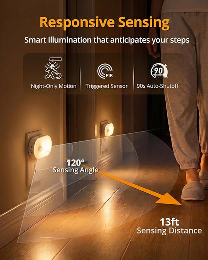 Lyridz 120LM Ultra Bright Plug-in Motion Sensor Night Light, Stepless Dimmable LED Nightlight, Always-On and Auto-Off, for Hallway, Stairs, Bathroom, Bedroom, Garage, Warm White (6-Pack)