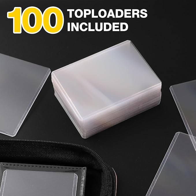 Toploader Binder, Holds 360 Toploaders, 100 Toploaders INCLUDED, 9-Pocket PU Cover Top Loader Binder for 3" x 4" Rigid Toploader, Ringless Double-Sided Toploader Card Binder for TCG, Sport Cards