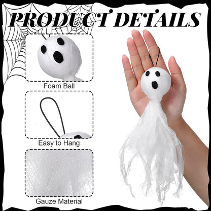 Soulchen 12 Pcs Halloween Hanging Ghosts Decor 10"/8"/6" Primitive Specter Decorations with Eyes for Ghost House Party Supplies Garden Tree Decor Gifts(White)
