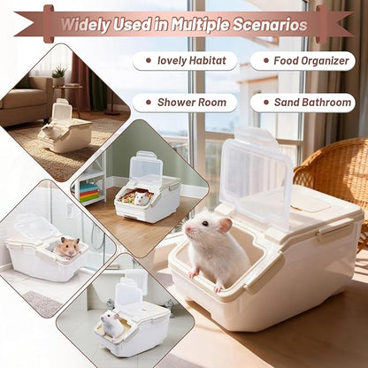 Extra Large Chinchilla Sand Bath Container Kit Plastic Dust Bath House Hamster Shower Room for Hedgehog Guinea Pig Squirrel Small Animals (Grey)