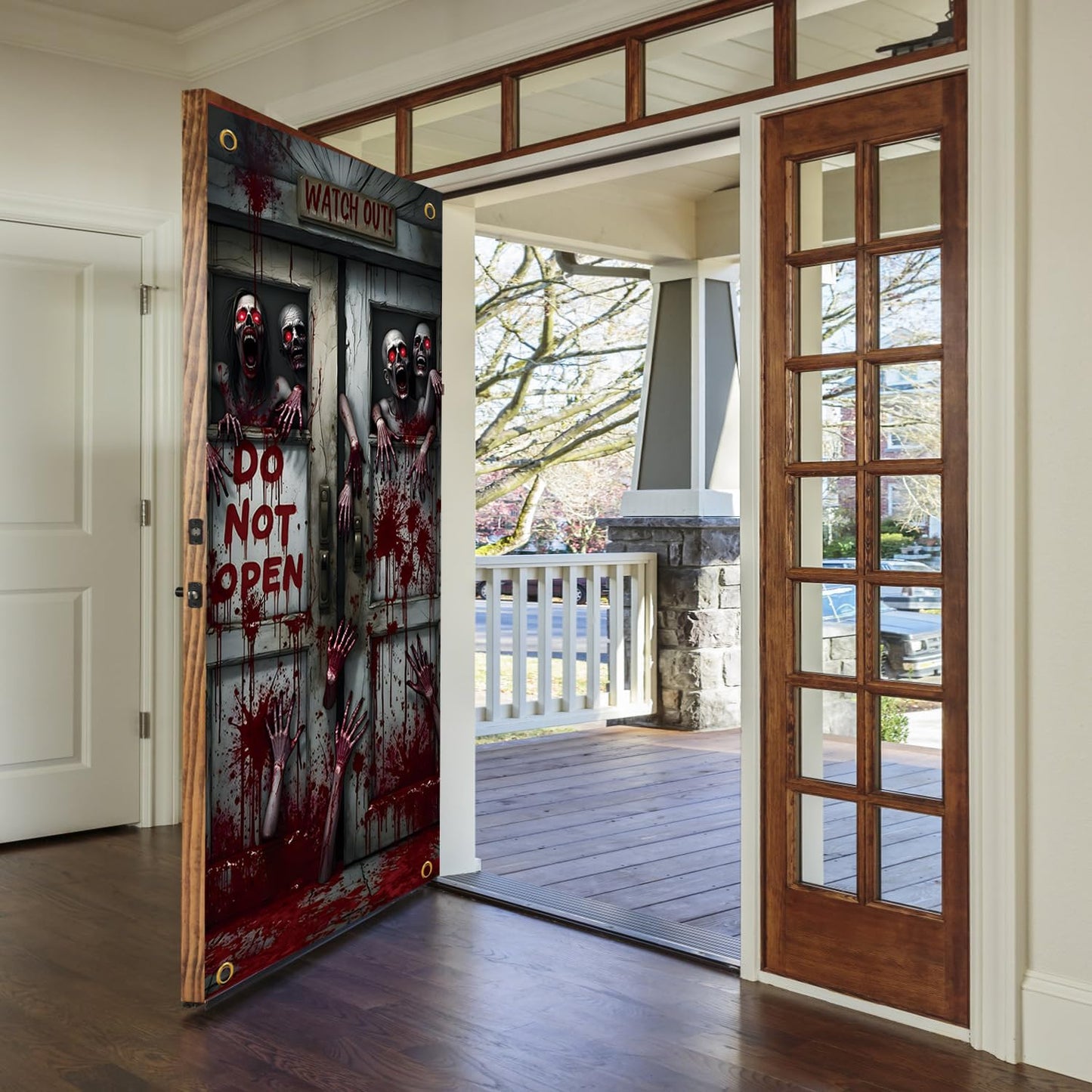 Halloween Terror Theme Door Cover, DO NOT OPEN Theme Door Cover, Scary Bloody Door Banner for Halloween Spooky Party Decorations, 71x35 Inch (NOT OPEN A)