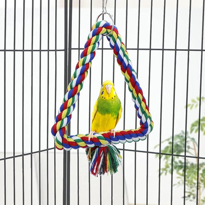 Bird Triangle Rope Swing Colorful Perch Chewing Toy for Parrots Budgie Parakeet Cockatiel Cockatoo (S)