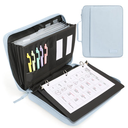 SUNEE Zipper Binder 1 Inch, Removable 3-Ring Binder, 175-Sheet Capacity, 5-Tab Dividers Expanding File Folder, Small Binder Bag Organizer Storage for Student School Classroom Supplies, Dusk Blue