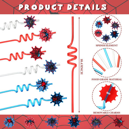 Acellegic 24 Pcs Spider Party Decorations Spider Web Drinking Straws Reusable Plastic Crazy Straws Daily Web Drinkware Accessories Halloween Goodie Bags Stuffers for Birthday Party Supplies Gifts