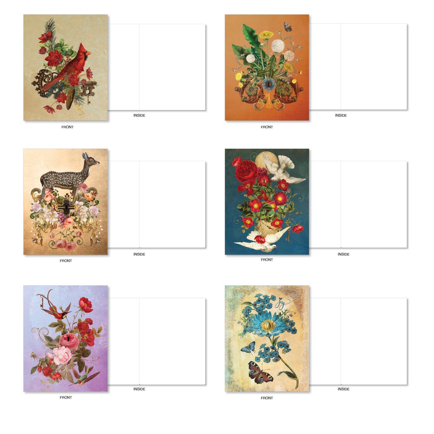 The Best Card Company - 20 Assorted Blank Notes Boxed Set 4 x 5.12 Inch with Envelopes (20 Designs, 1 Each) - Enchanted Garden AM10219OCB-B1x20