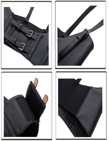 KANCY KOLE Womens Faux Leather Steampunk Sexy Underbust Waist Belt Corset(M,Black)