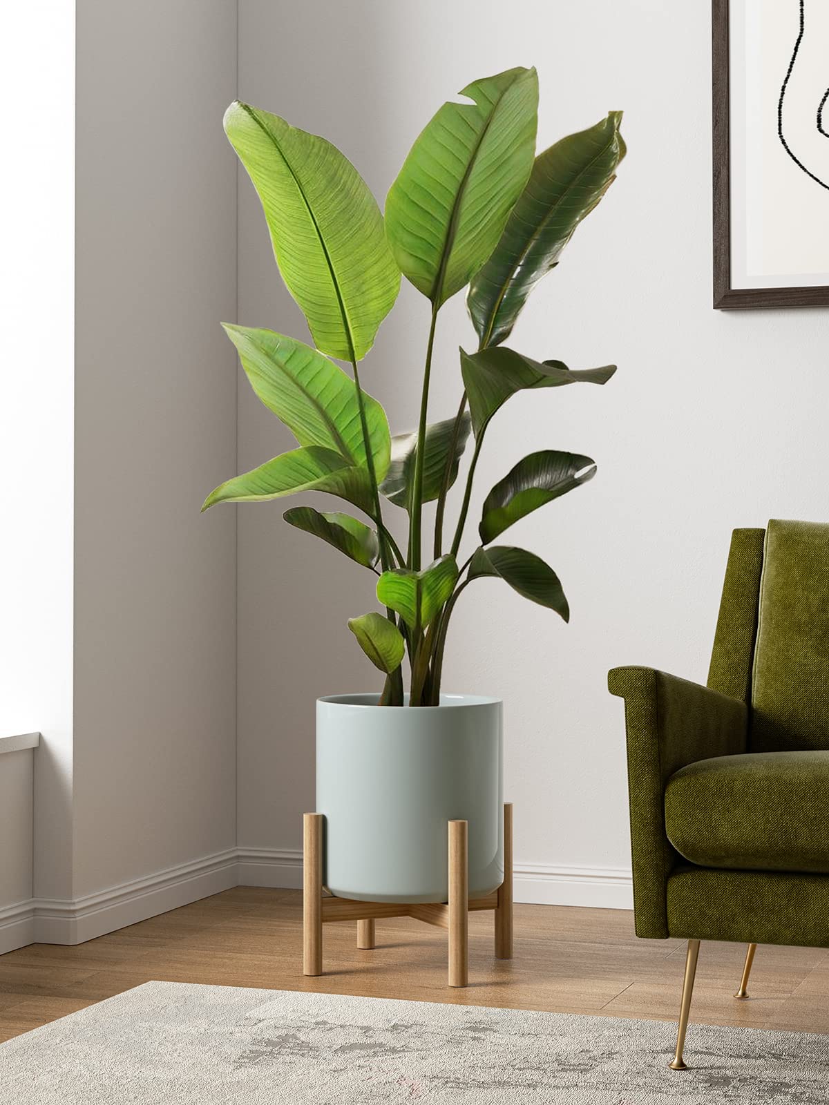 LE TAUCI 12 Inch Pot for Plants, Ceramic Planters for Indoor Plants, Mid-Century Modern Cylinder Flower Pots with Drainage Hole, Fits Fiddle Leaf Fig & Monstera, Home Decor, Mist Gray