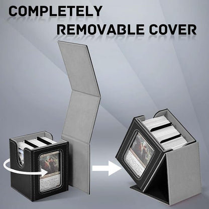 ZLCA MTG Deck Box with Commander Window Display, Commander Deck Box Holds 100 Double-Sleeved Cards Suitable for Magic the Gathering/TCG/CCG/PTCG/EDH/Sport Cards (Black)