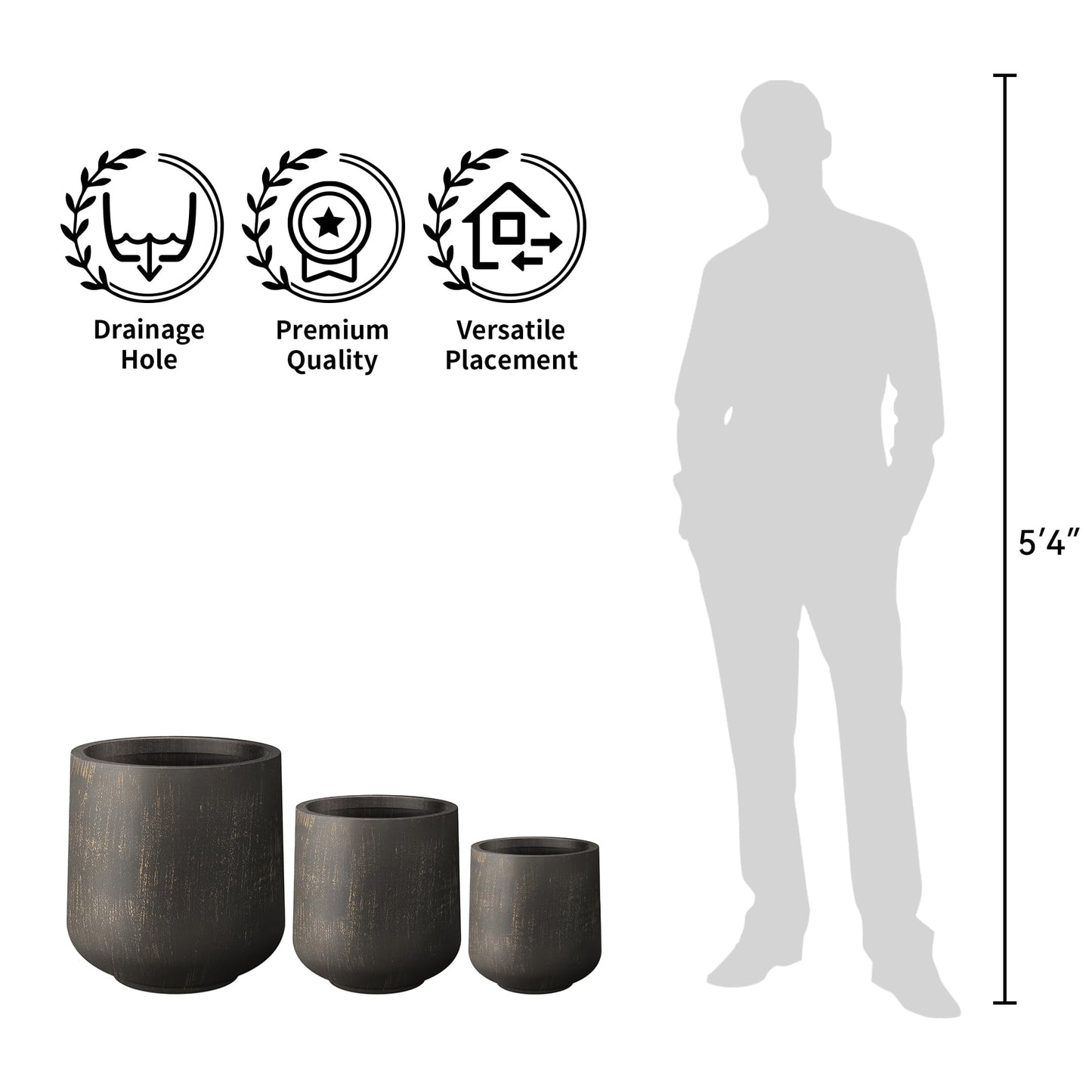 Kante 15.3" Dia Round Concrete Planter, Outdoor Indoor Large Plant Pots Containers with Drainage Hole and Rubber Plug for Home Garden Patio, Oil Rubbed Bronze