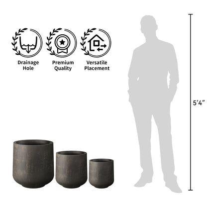 Kante 15.3" Dia Round Concrete Planter, Outdoor Indoor Large Plant Pots Containers with Drainage Hole and Rubber Plug for Home Garden Patio, Oil Rubbed Bronze