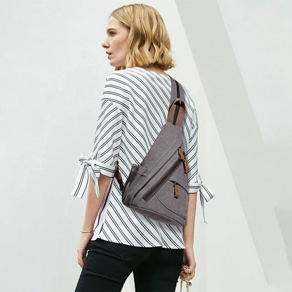 KL928 Canvas Sling Bag - Small Crossbody Backpack Shoulder Casual Daypack Rucksack for Men Women(Small Version, Dark Grey)