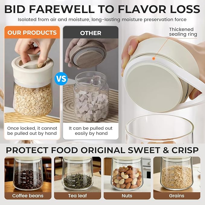 MOODTALK Overnight Oats Containers with Lids 2026 Upgrade - 17oz Glass Mason Jars- Anti-Slip Design Borosilicate Glass Storage Tank - Moisture-Proof Oat Snack Can