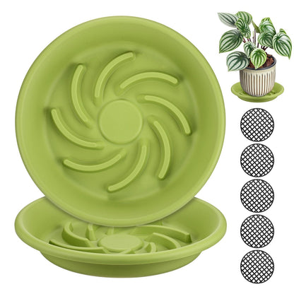 M METERXITY 2-Pack Plant Saucer, 7.4 Inch/ 18.8cm Plastic Plant Trays Thicker for Pots/Indoor/Outdoor/Water Drainage and Protection, Flowerpot Drip Tray [Apple Green]