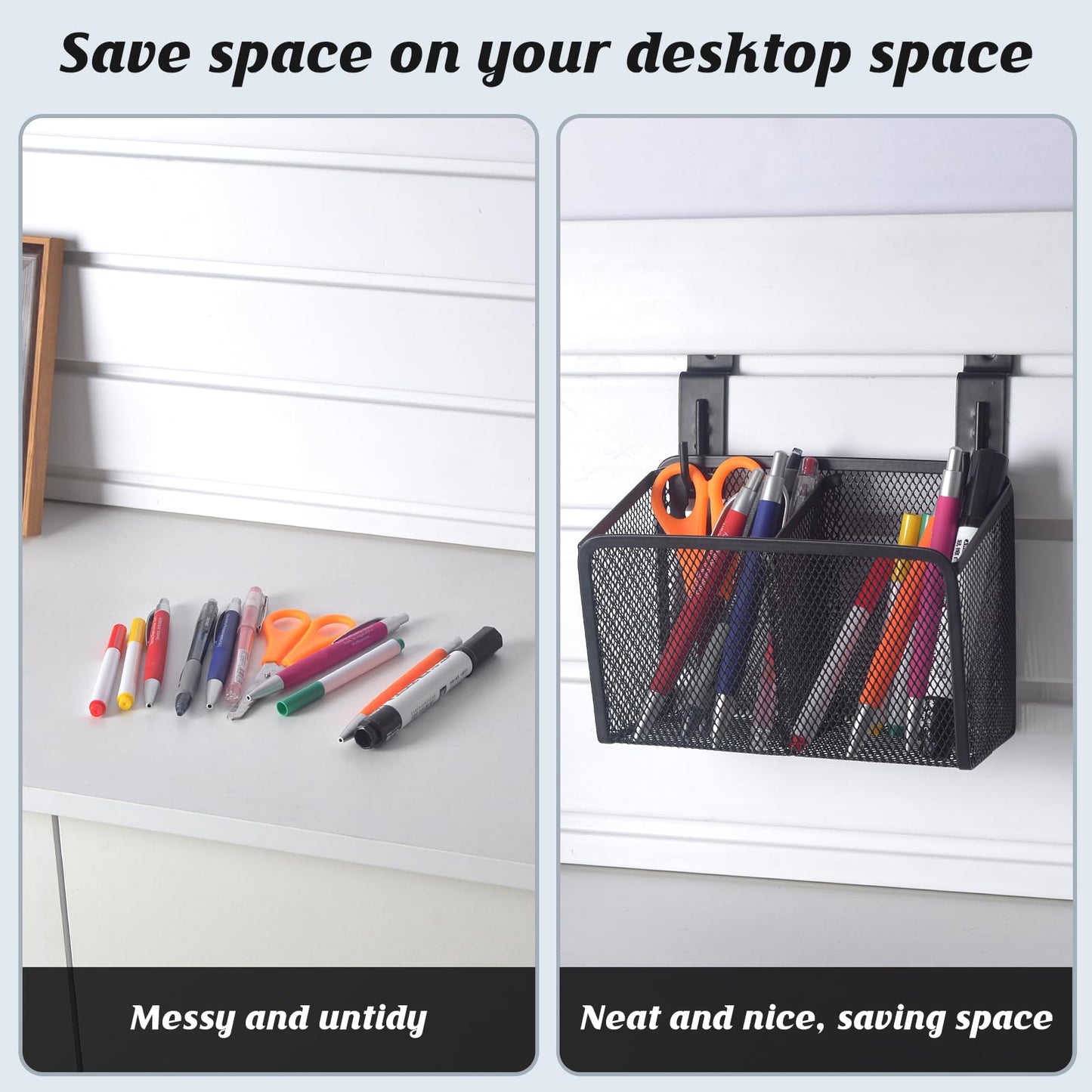 SMAODSGN Wall Hanging Pencil Holder With Slatwall J Hooks Slatwall Pencil Cup Wall Mounted Pen Holder Wall Marker Holder Metal Pencil Holder For Paintbrushes Pegboard Classroom Home