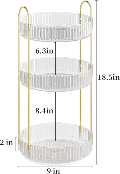Rotating Makeup Organizer Countertop,Skincare Organizers,Spinning Perfume Tray Stand,Makeup Storage Organizer for Vanity,Bathroom Organizer and Storage,Lazy Susan,3 Tier,Clear