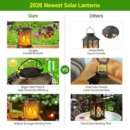 KOOPER 4 Pack Solar Lanterns Outdoor Waterproof, Upgraded Flickering Flame Solar Lantern Lights, Auto On/Off Lanterns Decorative Outdoor, Outdoor Hanging Lantern for Yard Garden Table Decor (Bronze )