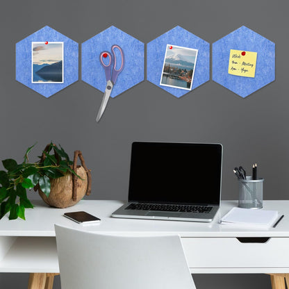 8 Packs Sky Blue Hexagon Felt Pin Board, 12" Bulletin Board with 30 Push Pins, Felt Board for Home Kitchen Office Decor, Self-Adhesive Corkboard Tiles for Walls Message Photos Memos Display