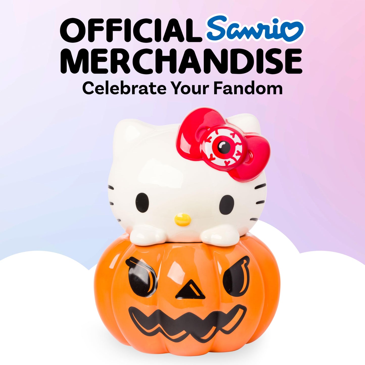 Silver Buffalo Sanrio Hello Kitty Halloween Pumpkin Jack O'Lantern 3D Sculpted Ceramic Cookie Snack Candy Jar (Medium)