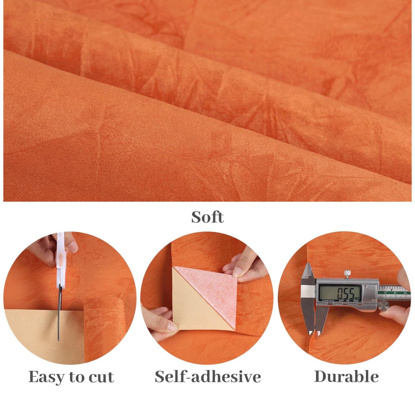 VaryPaper 15.7"x78.7" Orange Crushed Velvet Fabric Self Adhesive Flocking Contact Paper for Cabinets Dresser Soft Felt Drawer Liner Jewelry Box Liner Velvet Wallpaper Peel and Stick for Nursery Crafts