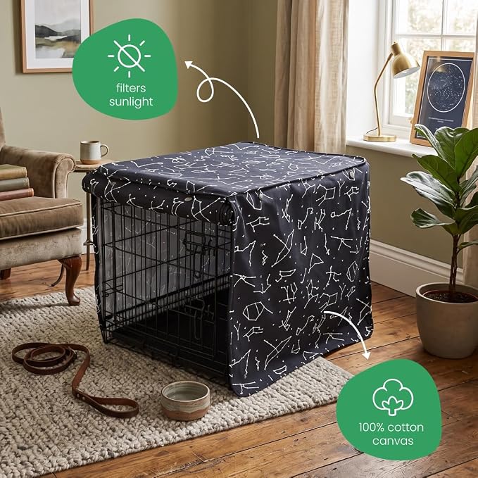 Molly Mutt Rocketman Dog Crate Cover, 100% Cotton Canvas Cover with 2 Roll-Up Panels, Ideal for Dog or Cat Crate, Durable, Washable, and Free of Harmful Chemicals, 30" x 19" x 21"