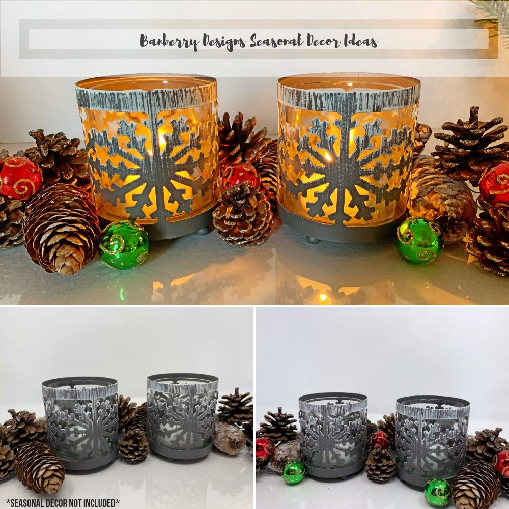 Metal Snowflake Candle Holders Set of 2 with Glass Votive Inserts, Winter Table Centerpiece Decorations, Christmas Snowflake Decor for Dining Table, Mantel, Shelf, Holiday Home Accent, 3 Inch Height