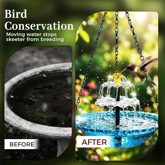 Solar Cascade Hanging Bird Bath Fountain, 2026 Upgraded Hanging Bird Bath with Flowing Water for Outdoors Garden Patio Backyard Lawn Decor (Gray)