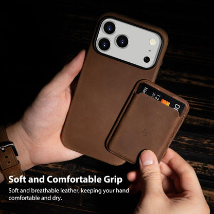 Belemay Handcrafted Crazy Horse Leather Case for iPhone 17 Pro, Compatible with MagSafe, Vintage Aesthetic, Two-Tone Effect, Unique Patina, Camera Control Button, Metal Buttons (6.3"), Vintage Brown