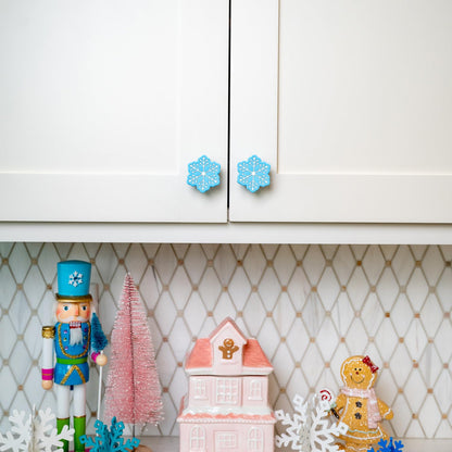 Knobēz: 12pk Snowflake Decorative Knob Covers - Blue Winter Cabinet Decor