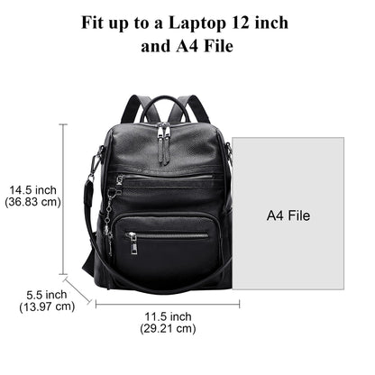 ALTOSY Genuine Leather Backpack Purse for Women Large Shoulder Bag With Laptop Compartment Multiple Pockets(S106 Black)