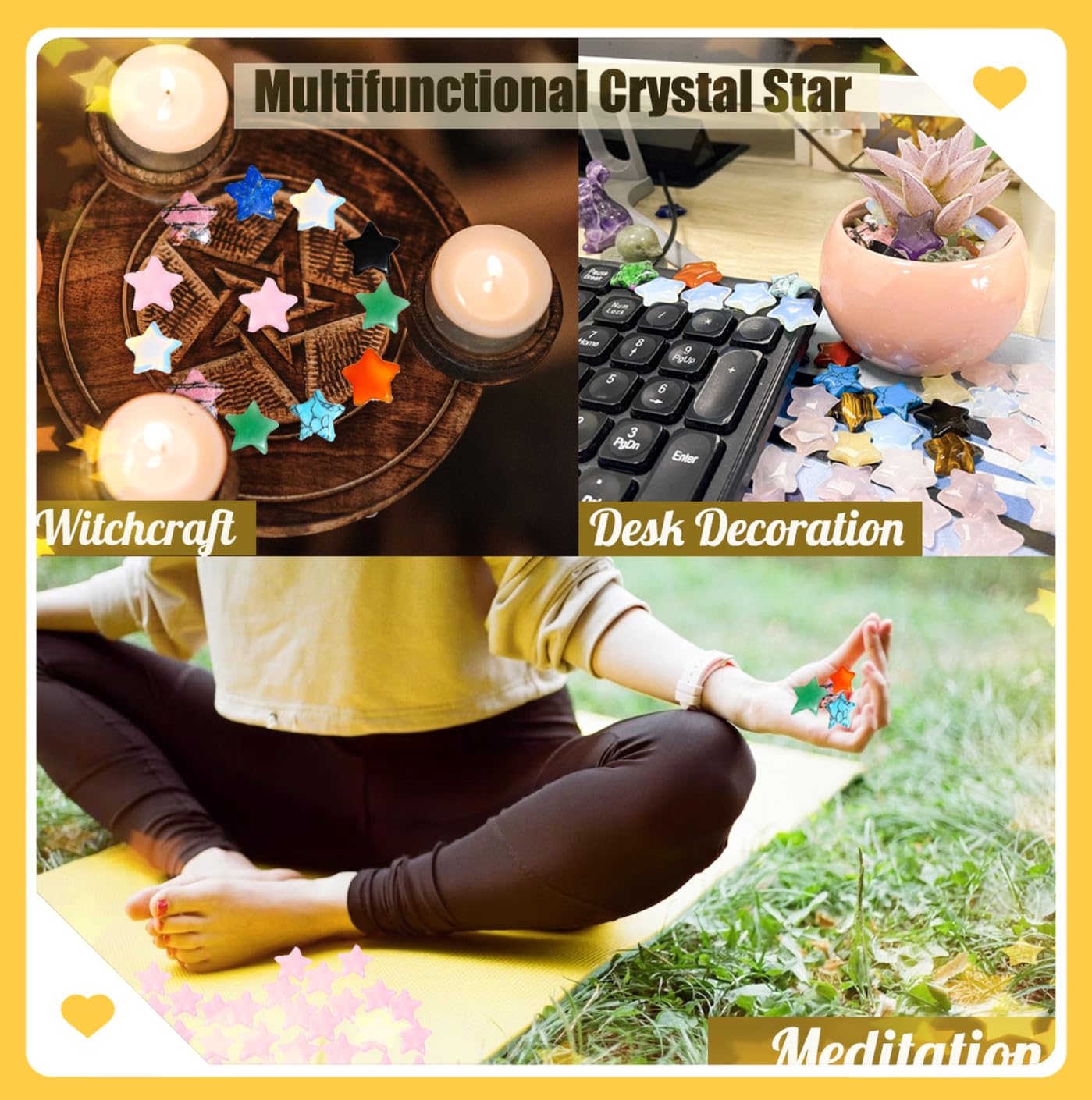 DUQGUHO 20 Pcs Rose Quartz Crystals Star Natural Healing Crystal Set Polished Stone Protection Sacred Meditation Energy Reiki Balancing Crystal