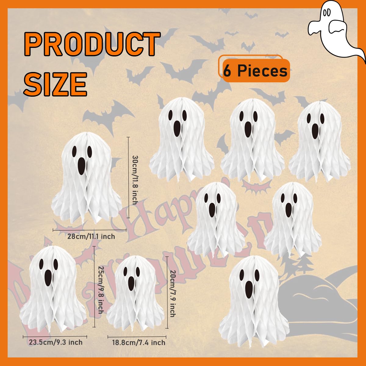 LUANTIANPAI Halloween Ghost Honeycomb Hanging Decorations 6 Pcs White Table Centerpiece Paper Hanging Ornaments Halloween Party Window Spooky Haunted House Desk Decor