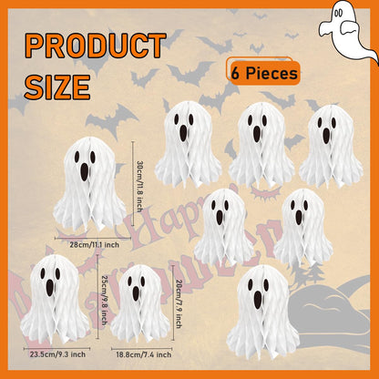LUANTIANPAI Halloween Ghost Honeycomb Hanging Decorations 6 Pcs White Table Centerpiece Paper Hanging Ornaments Halloween Party Window Spooky Haunted House Desk Decor