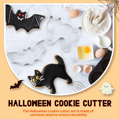 Teenyyou 2 Pcs Extra Large 8" Halloween Cookie Cutters Including Scared Cat and Bat Shaped Stainless Steel Mold Cutters for Halloween Holiday Baking