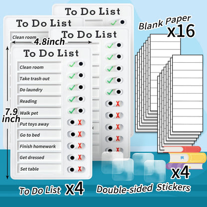 4 Pieces Chores Chart for Kids Multiple Kids - Reusable to Do List with Detachable Cardstock, Sliding Routine Chart, Daily Schedule, and Checklist Board