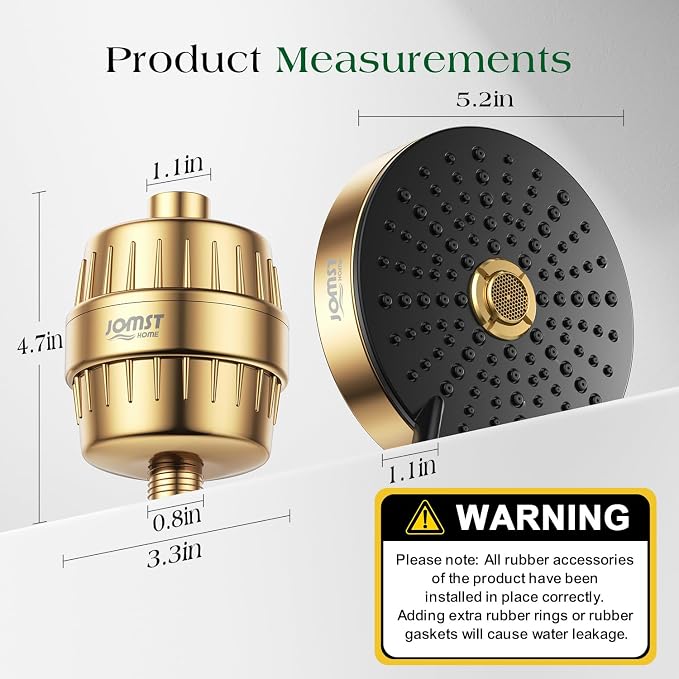 Filtered Shower Head COMBO – for Healthier Skin & Hair | 3 Mode High Pressure Shower Heads with 25-Stage Filtration | Removes 99.947% Chlorine & Heavy Metals | Shower Head with Filters - Golden