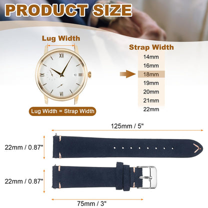 HARFINGTON Leather Watch Band 18mm Width Watch Strap Top-Grain Suede Cowhide Wrist Bands Replacement with Stainless Steel Buckle for Men Women, Dark Blue