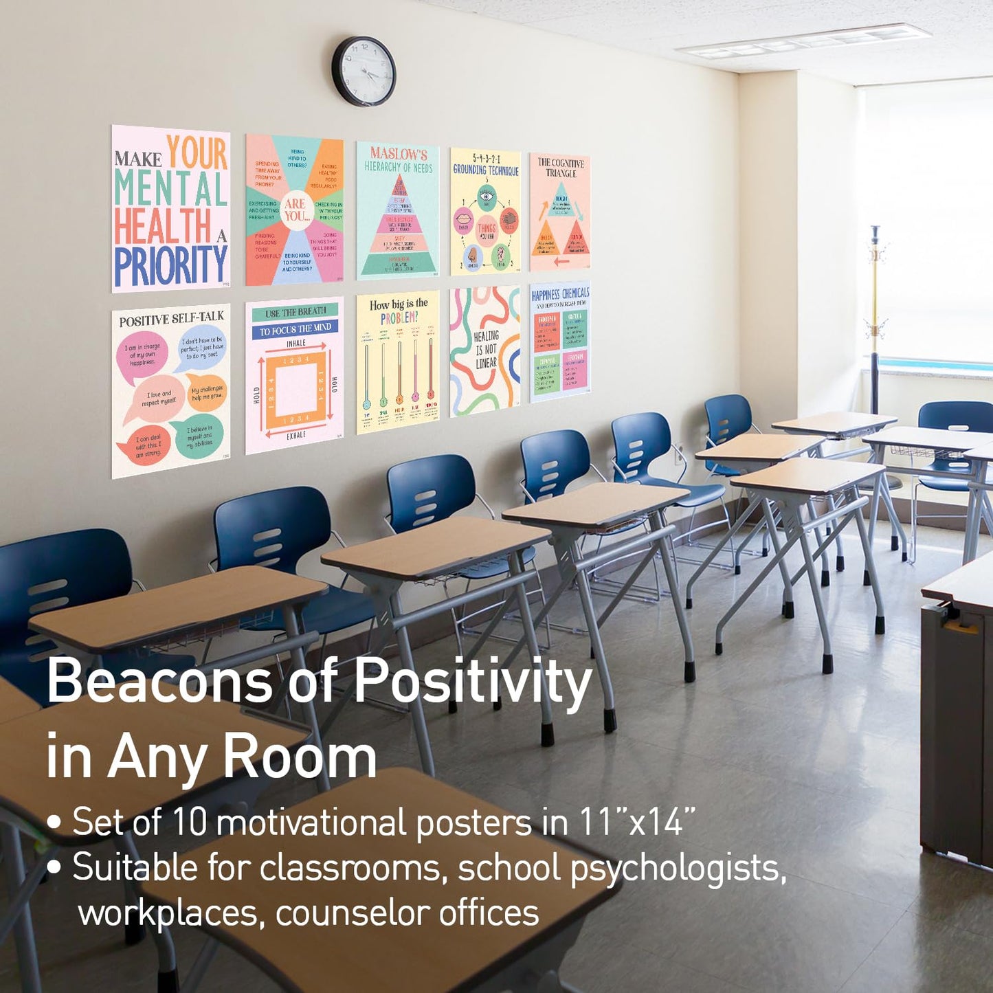 S&O Mental Health Posters for Office & School - Therapy Office Decor - Counseling and Awareness Wall Art Decorations - Growth Mindset Inspirational Quotes - Classroom Academy Counselor Supplies - 10PC