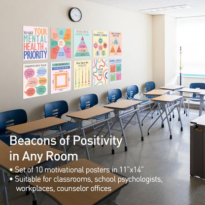 S&O Mental Health Posters for Office & School - Therapy Office Decor - Counseling and Awareness Wall Art Decorations - Growth Mindset Inspirational Quotes - Classroom Academy Counselor Supplies - 10PC