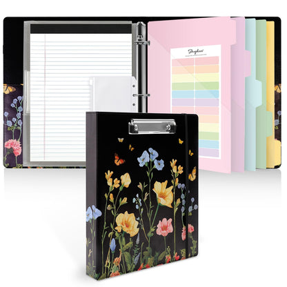 SKYDUE 1 Inch 3-Ring Binder with Clipboard, PU Aesthetic Binder with 5 Dividers, Notepad, Stickers & Pockets for Work and School (Letter Size)