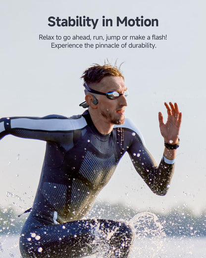 PSIER Bone Conduction Headphones IPX8 Waterproof Swimming Headphones Open Ear Headphones with MP3 Mode 32GB Memory Up to 8 Hours Playtime Bluetooth 5.4 Ear Buds Secure Fit for Running and Fitness
