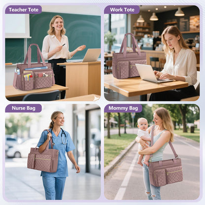 SDYSM Teacher Tote Bag 15.6 inch Laptop Bag Work Bags for Women Nurse Tote Professional Computer Messenger Shoulder Bags Laptop Briefcase for Office, College, Nursing, Dusty Pink