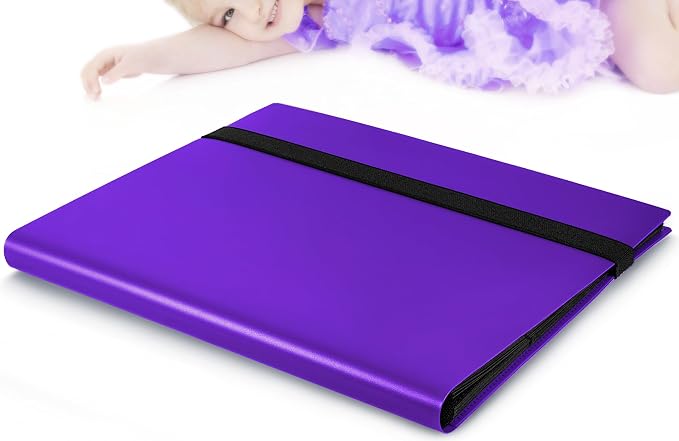 【2026】Trading Card Binder 9 Pocket, Premium Sports Collection Binder Game Cards Book with Sleeves Side Loading, Anti-open Strap Double Sided Waterproof 360 Card Folder
