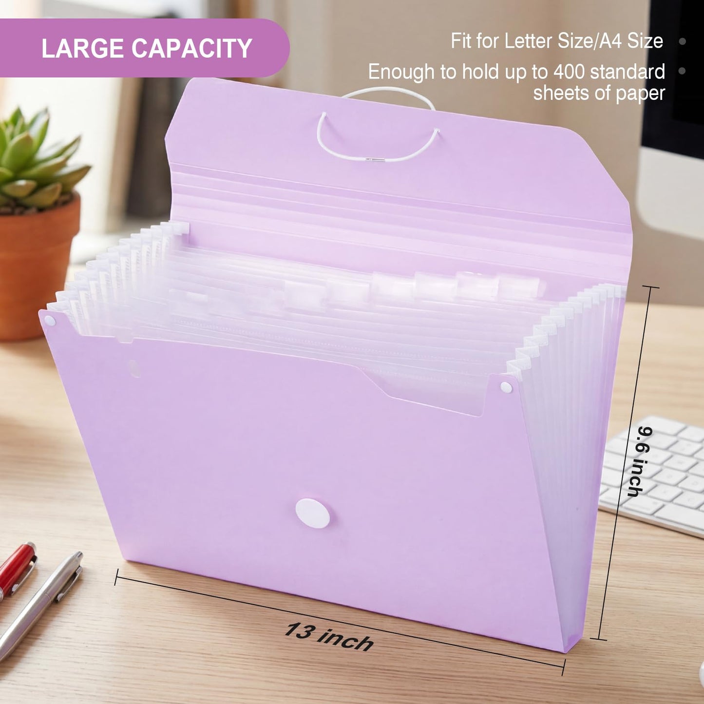 Comix Accordion File Organizer, 13 Pocket, Purple