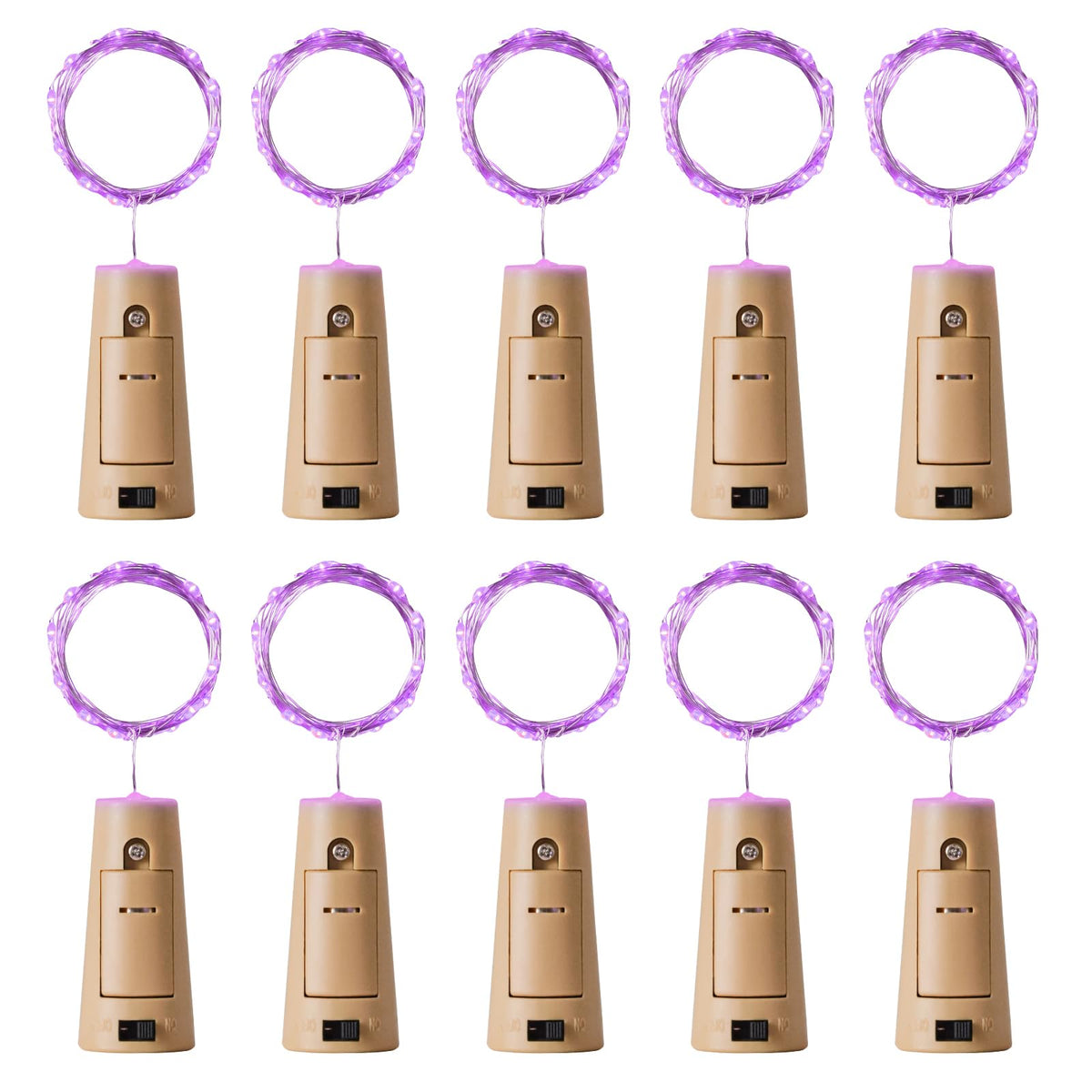 Aluan Wine Bottle Lights 10 Pack, 20 LED Copper Fairy Lights, Waterproof, Purple, Model BL00