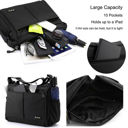 natyrlpog Men's Shoulder Bag Messenger Bag Nylon Waterproof Lightweight Casual Black Crossbody Bag for Work Travel Outdoor