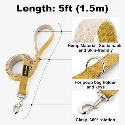 Plutus Pet Cotton Hemp Dog Collar and Leash Set, Adjustable Collar for Small, Medium, and Large Dogs, Heavy Duty and Soft on Skin, Yellow, M