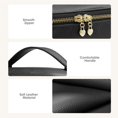 Kattee Makeup Bag for Women, Leather Cosmetic Bag, Working Makeup Bags for Ladies with Handles, Portable Travel Toiletry Bag,Black