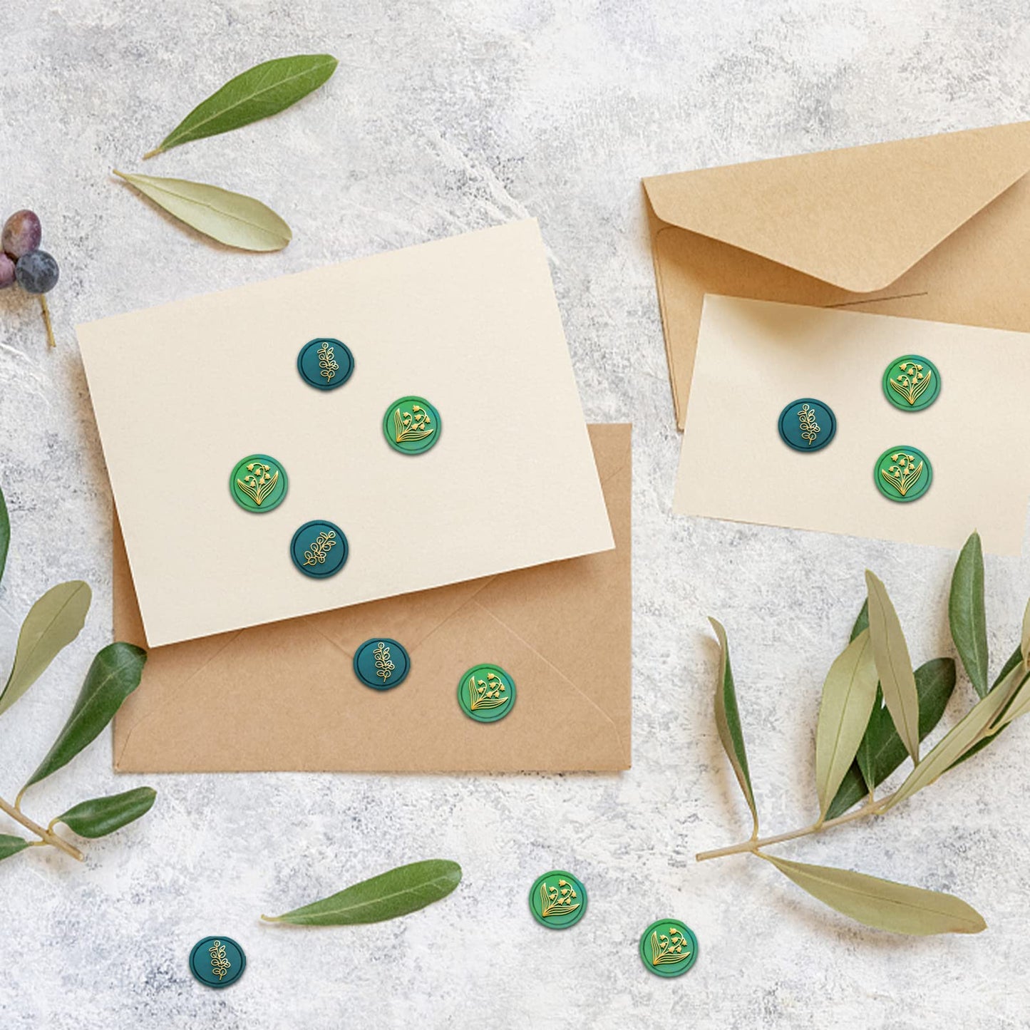 CRASPIRE 15mm Wax Seal Stamp Mini 2 Sides Pattern Brass Sealing Stamp Lily of The Valley Eucalyptus Leaves Vintage for Wedding Invitations Envelopes Halloween